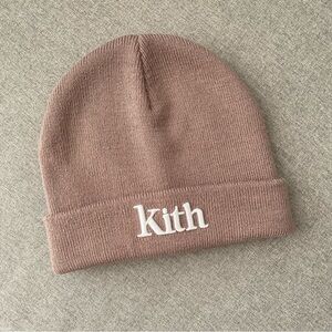 Kith embroidered logo beanie taupe tan